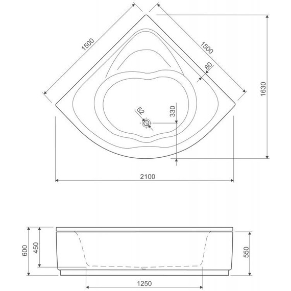 Ванна акриловая Cezares Cetina 150x150 см CETINA-150-150-41, Размер - мм: 1500х1500 - фото 6