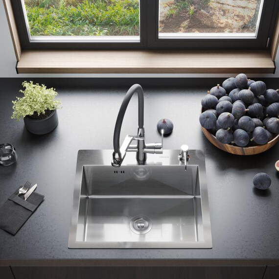 Кухонная мойка Gerhans K35044 3 мм, с отверстием под смеситель и дозатор, нержавеющая сталь, Цвет производителя: нержавеющая сталь - фото 