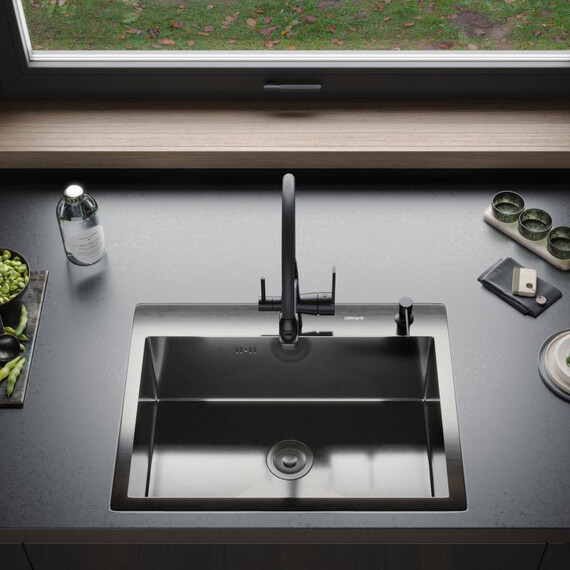Кухонная мойка Gerhans 60х45см K36045B 3 мм, с отверстием под смеситель и дозатор, с PVD покрытием, графит, Цвет производителя: графит - фото 7