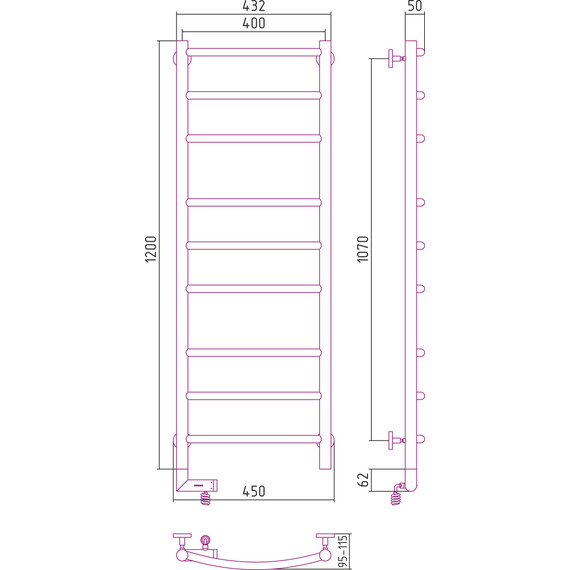 Полотенцесушитель электрический Сунержа Галант 2.0 П9 1200x400 мм 00-5200-1240 L - фото 5