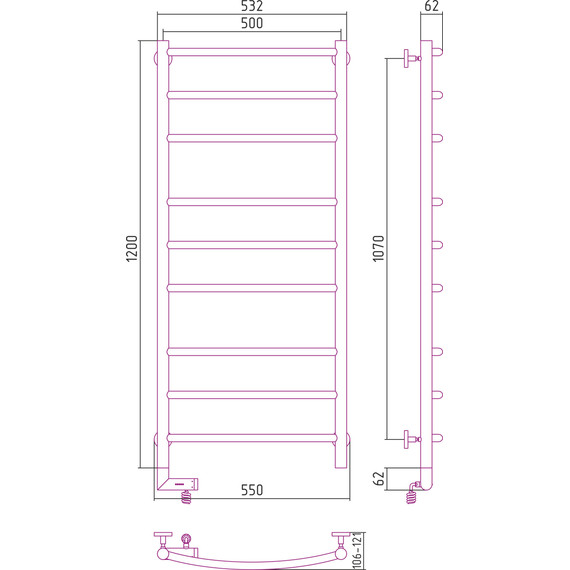 Полотенцесушитель электрический Сунержа Галант 2.0 П9 1200x500 мм 00-5200-1250 L - фото 6
