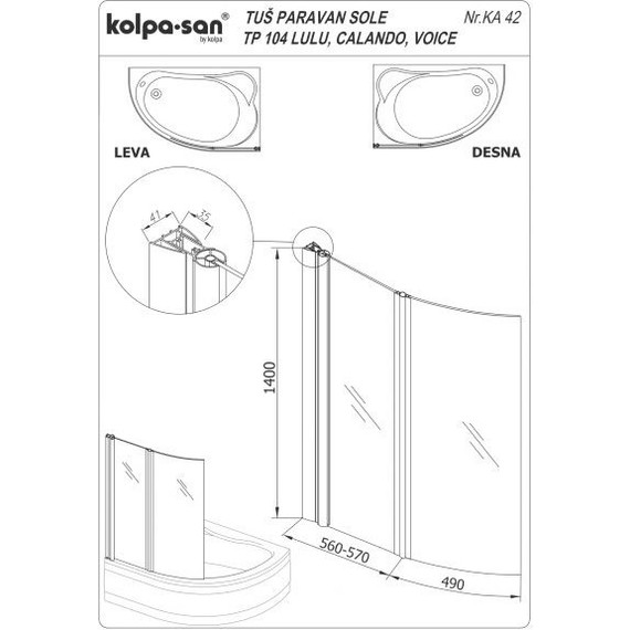 Шторка для ванны Kolpa-San Sole TP 104 см, хром/прозрачное - фото 2