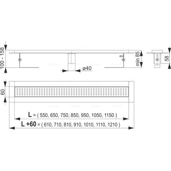 Трап AlcaPlast APZ2001-1050, Цвет производителя: нержавеющая сталь/глянец, нержавеющая сталь/мат, Размер трапа: 1050 - фото 2