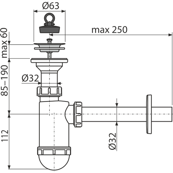 Сифон для умывальника Alcadrain A410 DN32 (AG210512432) - фото 