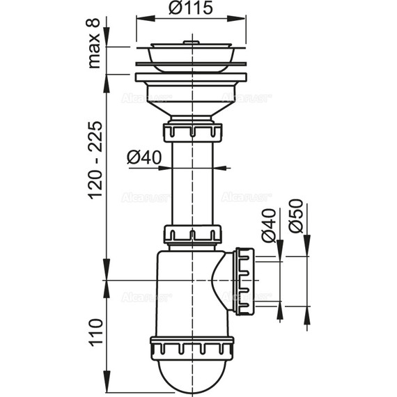 Сифон для мойки AlcaPlast A446-DN50/40 - фото 2