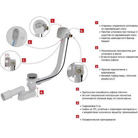 Сифон для ванны AlcaPlast A564CRM1 57 см пластик - фото 3