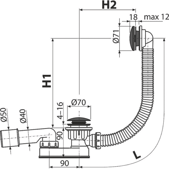 Сифон для ванны Alcaplast A507BLACK 57 см металл - фото 2