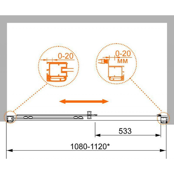 Душевая дверь Cezares 110 см ANIMA-W-BF-1-110-C-Cr, хром/прозрачное - фото 2