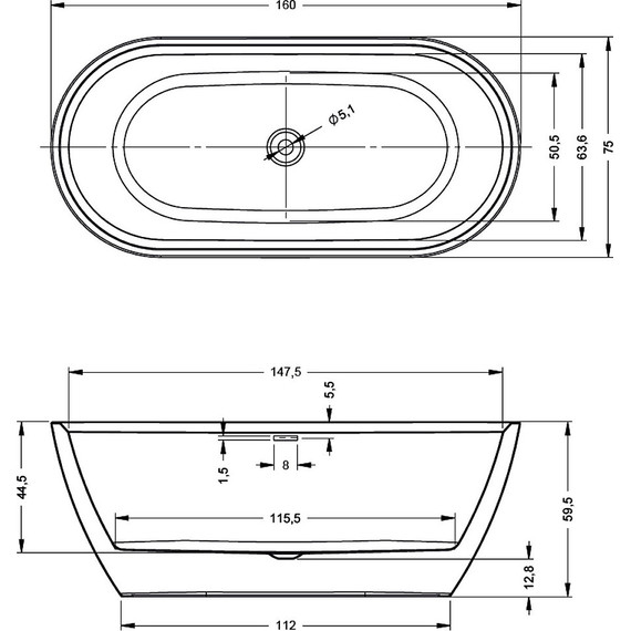 Ванна отдельностоящая Riho INSPIRE FS 160x75 см BD1000500000000 - фото 2