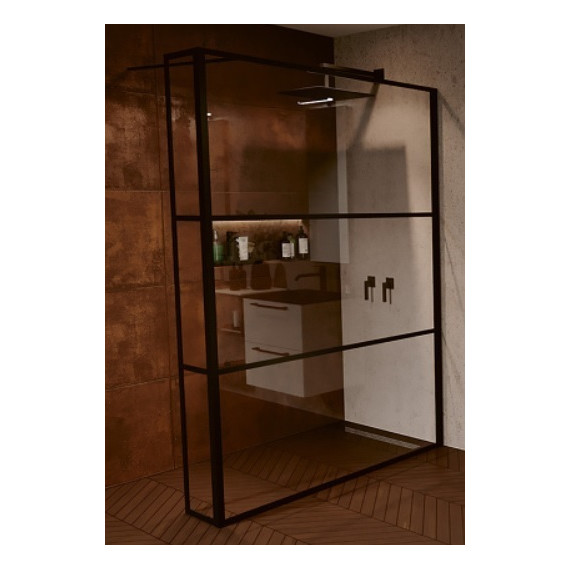 Душевая перегородка Riho Grid GB 402 90 см с кронштейном в комплекте, черный/прозрачное - фото 