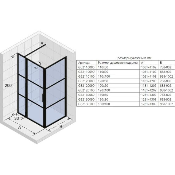 Душевое ограждение Riho Grid GB 203 120х90 см L/R с кронштейном в комплекте, черный/прозрачное - фото 3