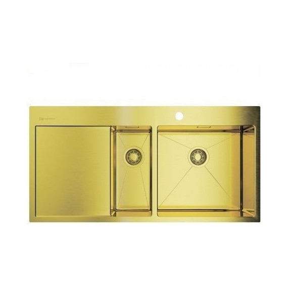Кухонная мойка Omoikiri AKISAME 100-2-LG-R (4973090) 1,2 мм, светлое золото, Цвет производителя: светлое золото - фото 