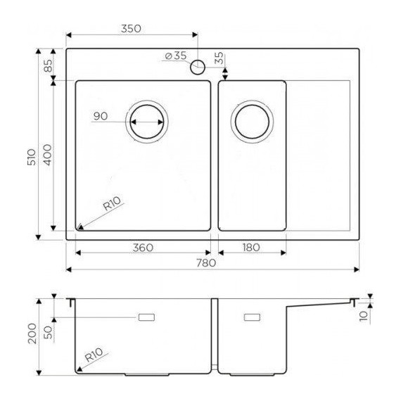 Кухонная мойка Omoikiri AKISAME 78-2-IN-R (4973063) 1,2 мм, нержавеющая сталь, Цвет производителя: нержавеющая сталь матовая - фото 8