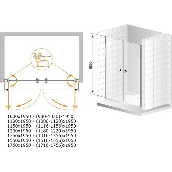 Душевая дверь Cezares 115 см ELENA-W-B-2-115-P-Cr, хром/матовое - фото 4