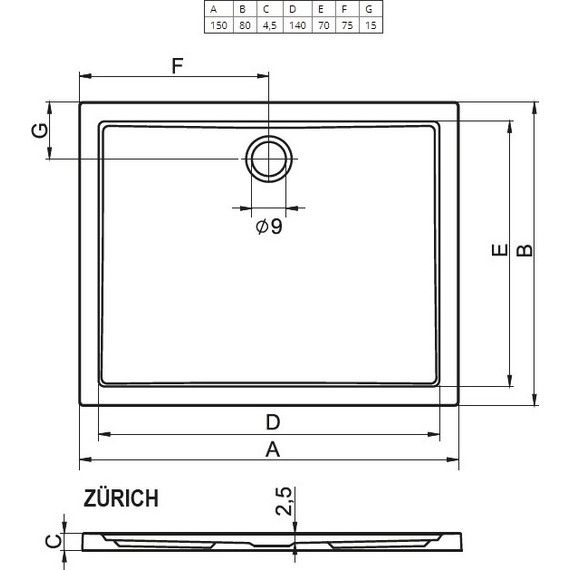 Акриловый поддон Riho Zurich 244 150х80 см D001017005 - фото 2