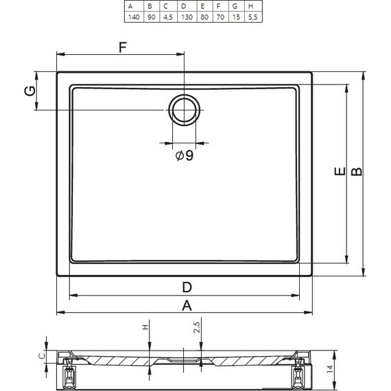 Акриловый поддон Riho Davos 257 140х90 см D002009005 - фото 2