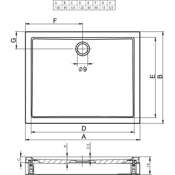 Акриловый поддон Riho Davos 263 130х90 см D002001005 - фото 2