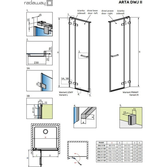 Душевая дверь Radaway Arta DWJ II 130 см L/R, хром/прозрачное - фото 2