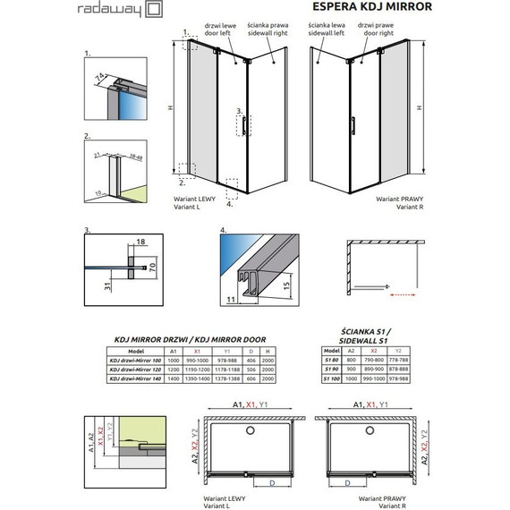 Душевое ограждение Radaway Espera KDJ Mirror 100х80 см L/R, хром/прозрачное/зеркальное - фото 3
