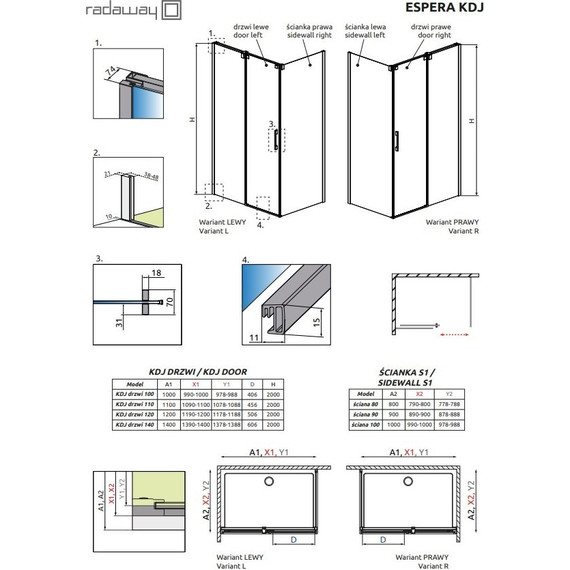 Душевое ограждение Radaway Espera KDJ 140х90 см L/R, хром/прозрачное - фото 4