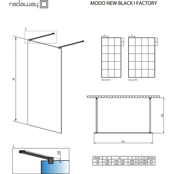 Душевая перегородка Radaway Modo New Black I Factory 130x200 см черный/прозрачное - фото 2