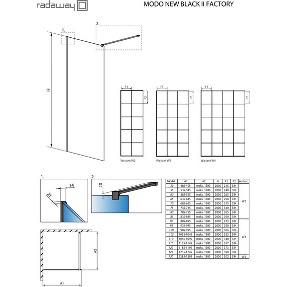 Душевая перегородка Radaway Modo New Black II Factory 120x200 см черный/прозрачное - фото 2