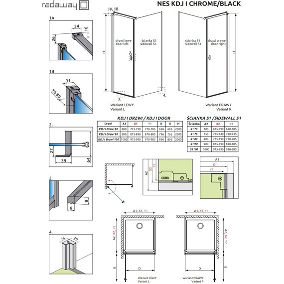 Душевое ограждение Radaway Nes KDJ I 90х90 см L/R, хром/прозрачное - фото 3