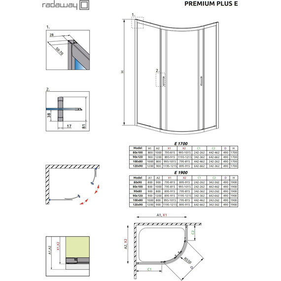 Душевое ограждение Radaway Premium Plus E 100х80х190 см, хром/матовое - фото 4