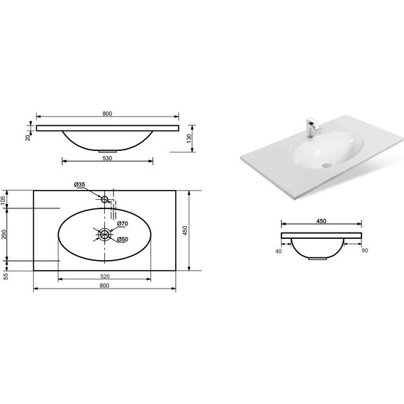 Раковина врезная на столешницу Эстет Вегас 80 см ФР-00000959 - фото 2