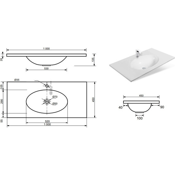 Раковина врезная на столешницу Эстет Вегас 100 см ФР-00000994 - фото 2