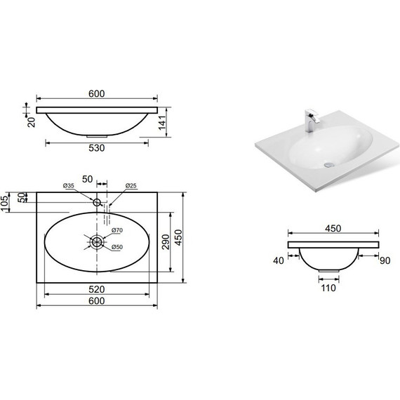 Раковина врезная на столешницу Эстет Вегас 60 см ФР-00000777 - фото 2