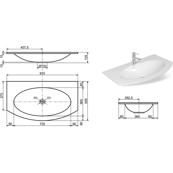 Раковина врезная на столешницу Эстет Мальта 90 см, белый - фото 2