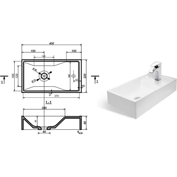 Раковина подвесная Эстет Mini 40 см ФР-00000787 - фото 2