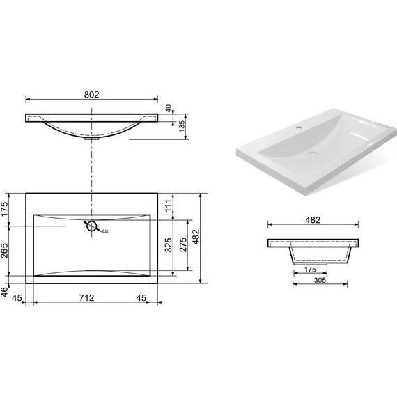 Раковина врезная на столешницу Эстет Монако 80 см ФР-00002611 - фото 2