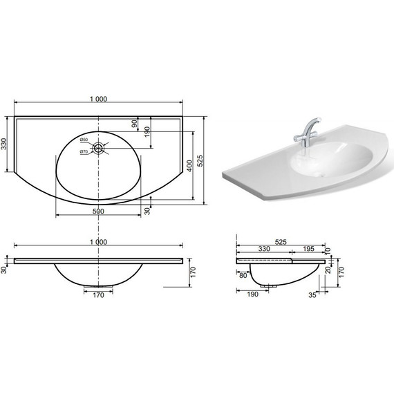 Раковина врезная на столешницу Эстет Флорида 100 см ФР-00000802 - фото 2