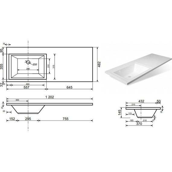 Раковина над стиральной машиной Эстет Dallas Luxe 120 см L ФР-00001490 - фото 2