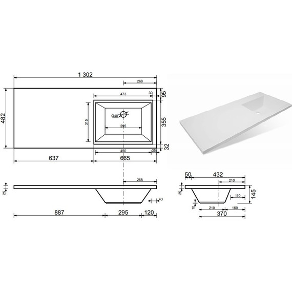 Раковина над стиральной машиной Эстет Dallas Luxe 130 см R ФР-00002167 - фото 2