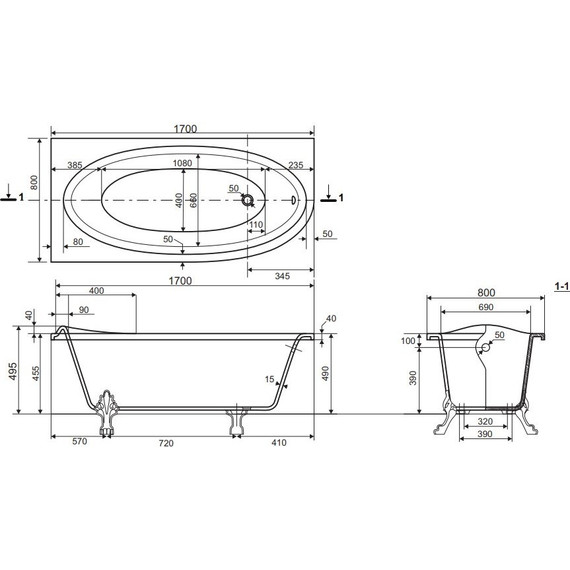 Ванна каменная Эстет Венеция 170х80 см L ФР-00001848 - фото 2