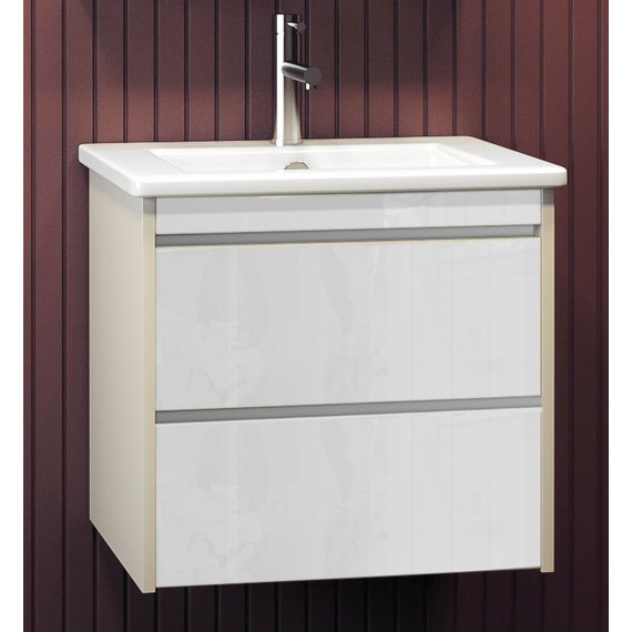 Тумба подвесная с раковиной Smile Фреш 60 см, 2 ящика, белый - фото 