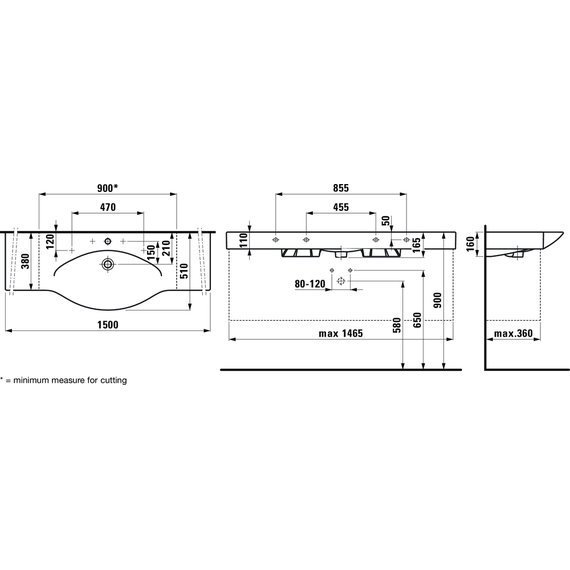 Раковина подвесная Laufen Palace 150 см 8.1170.6.000.104.1 - фото 4