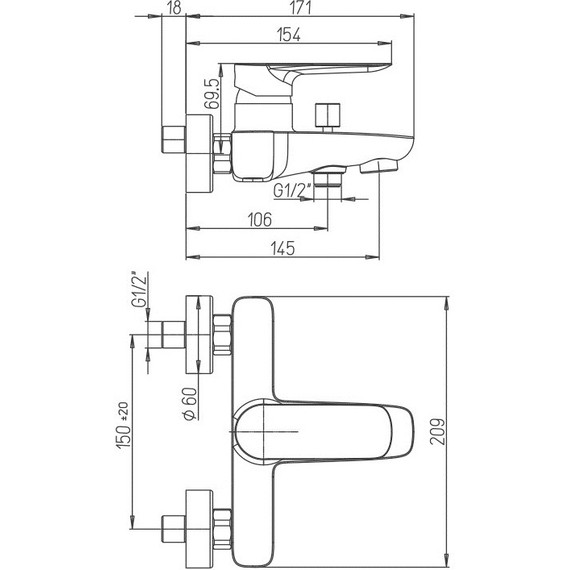 Смеситель для ванны Paini Nove 09CR111, хром - фото 4