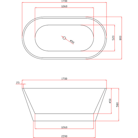 Ванна отдельностоящая Azario Bristol BRI17080 170х80 см, Размер - мм: 1700х800 - фото 8