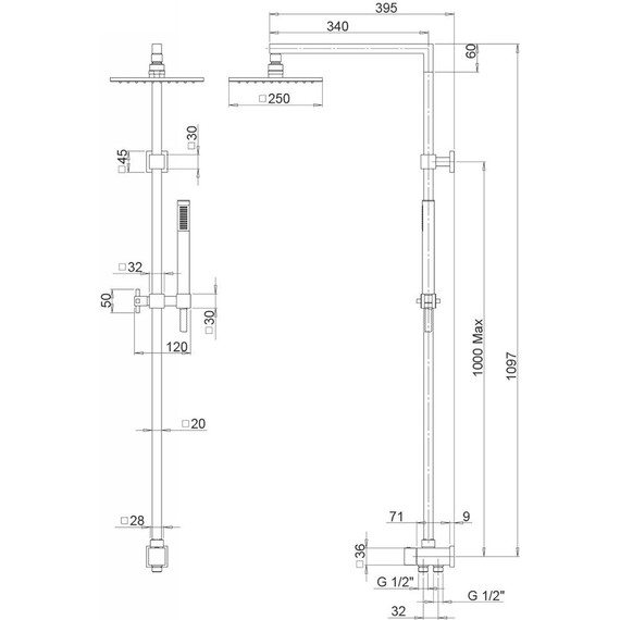 Душевая стойка Paini RSQ3 50CR191ARQP3, верхний душ латунь (250 мм) - фото 3