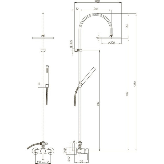 Душевая стойка Paini 92CR6891P1, верхний душ 200 мм - фото 3