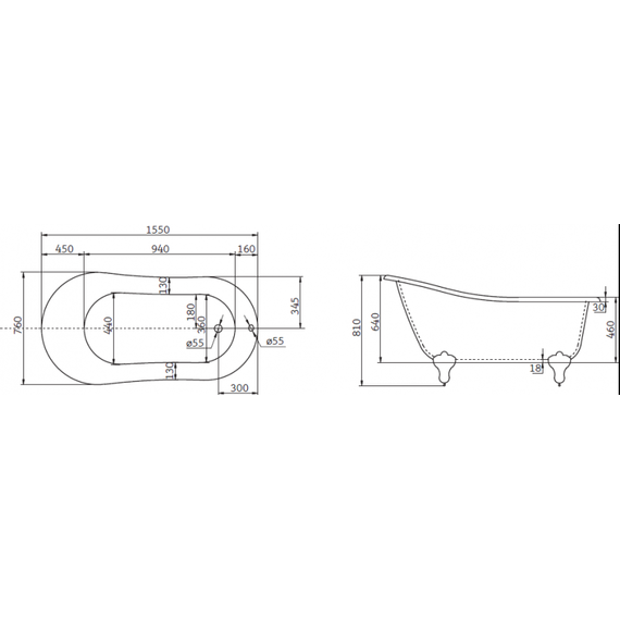 Ванна отдельностоящая BelBagno BB06-1550 155х76 см, Размер - мм: 1500х800 - фото 3
