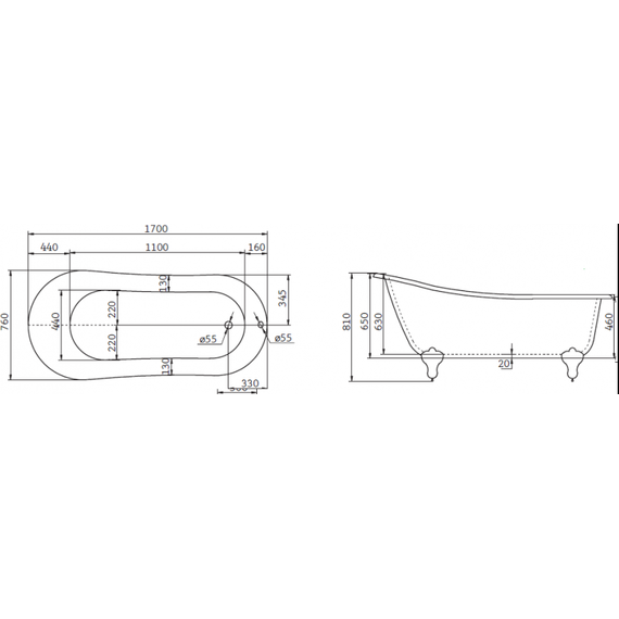 Ванна отдельностоящая BelBagno BB06-1700 170х76 см, Размер - мм: 1700х800 - фото 3
