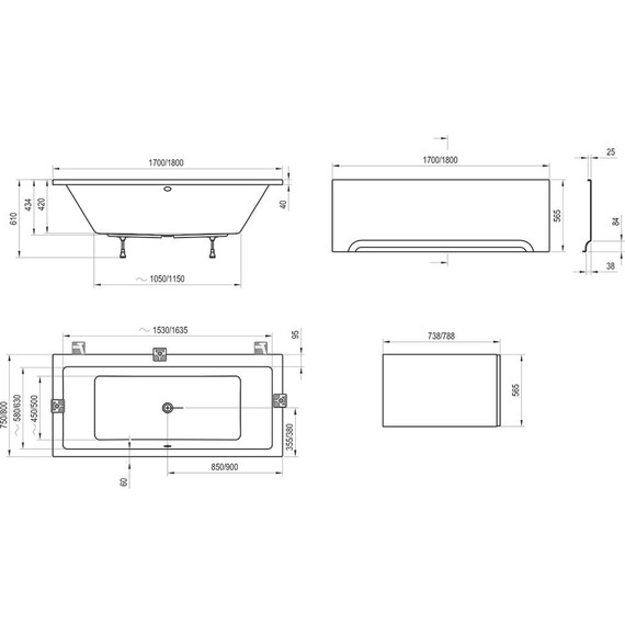Ванна акриловая Ravak Formy 01 170х75 см C691000000, Размер - мм: 1700х750 - фото 11