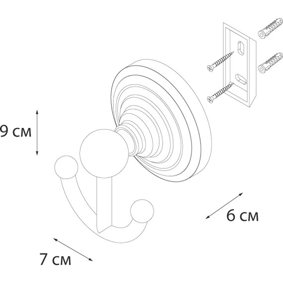 Двойной крючок Fixsen Retro FX-83805, цвет бронза - фото 3
