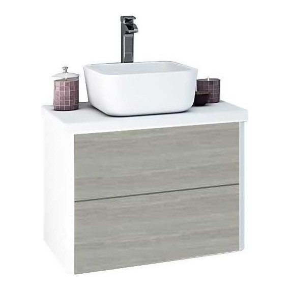 Тумба подвесная со столешницей Акватон Брук 80 см 1A202001BCDL0, белый/дуб латте - фото 