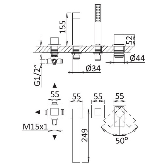 Смеситель для ванны Cezares Porta BVDM4-01, Цвет производителя: хром - фото 2